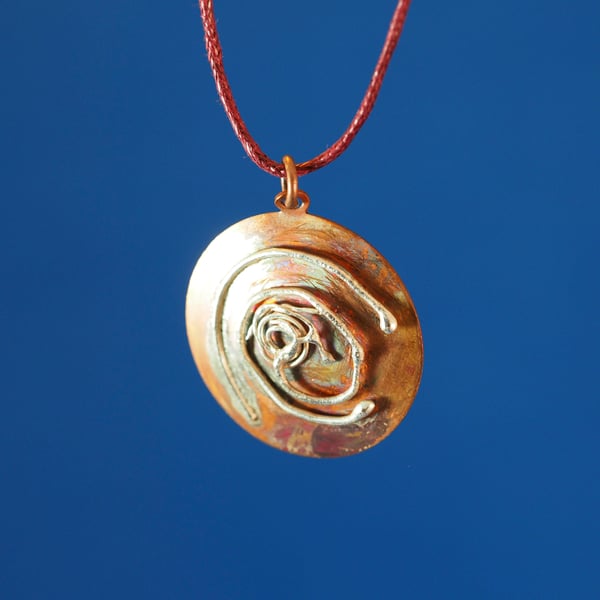Tangled Spiral Circular Copper Pendant