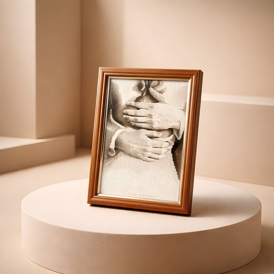 Personalised cross stitch embroidery couple embrace wedding gift, anniversary 