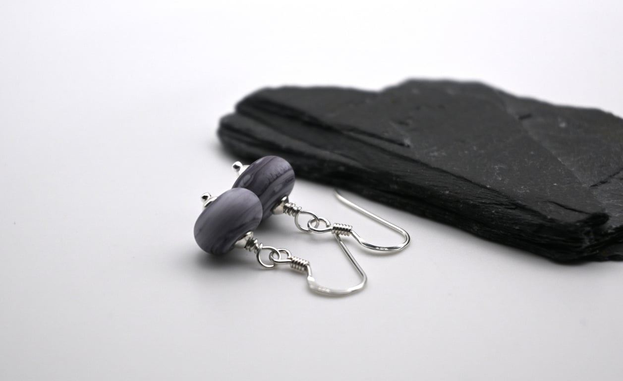 small purple lampwork glass earrings