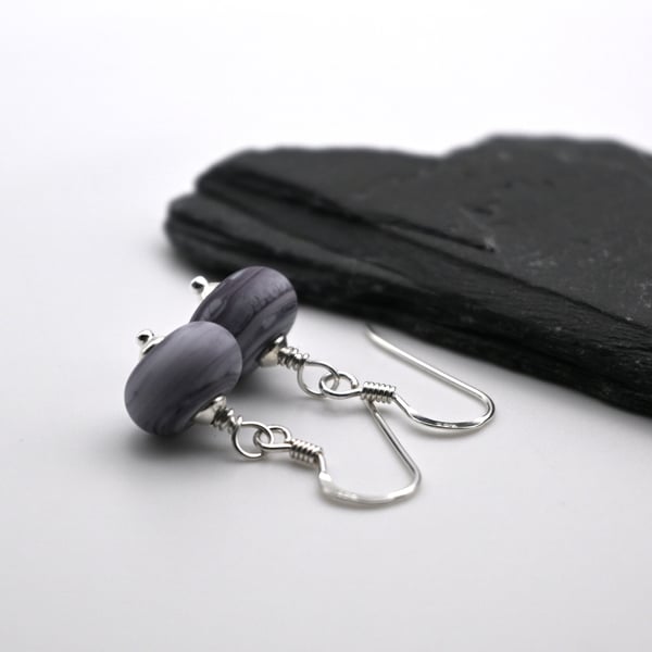 small purple lampwork glass earrings