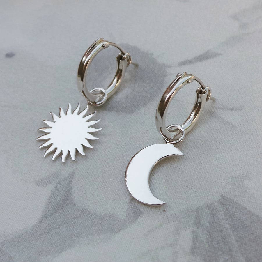 Sun and Moon Charm Hoop Earrings