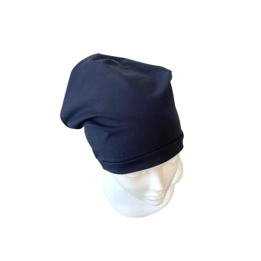 Plain Navy Blue Adult Slouch Beanie Hat, Soft Chemo Cap, Basic Womens Beanie Hat