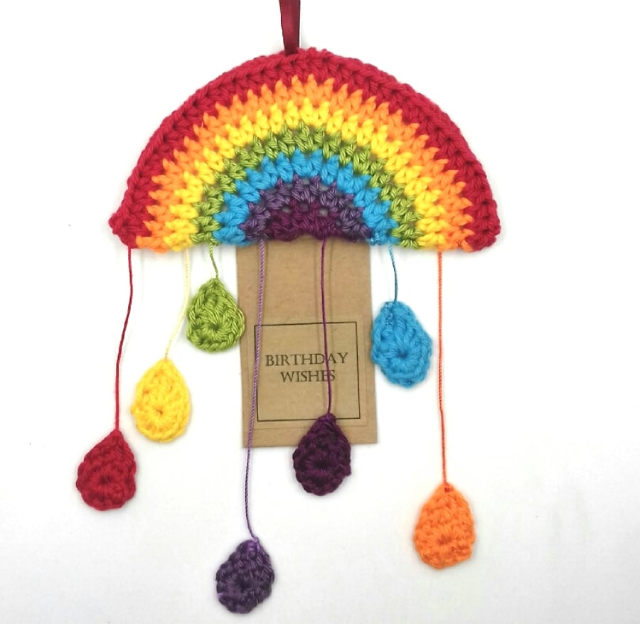 Crochet Rainbow and Rainbow Droplets  Hanger