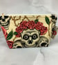 Skulls and Roses zip bag, Gothic makeup bag, 2 colour and size options, Handmade - Image 3
