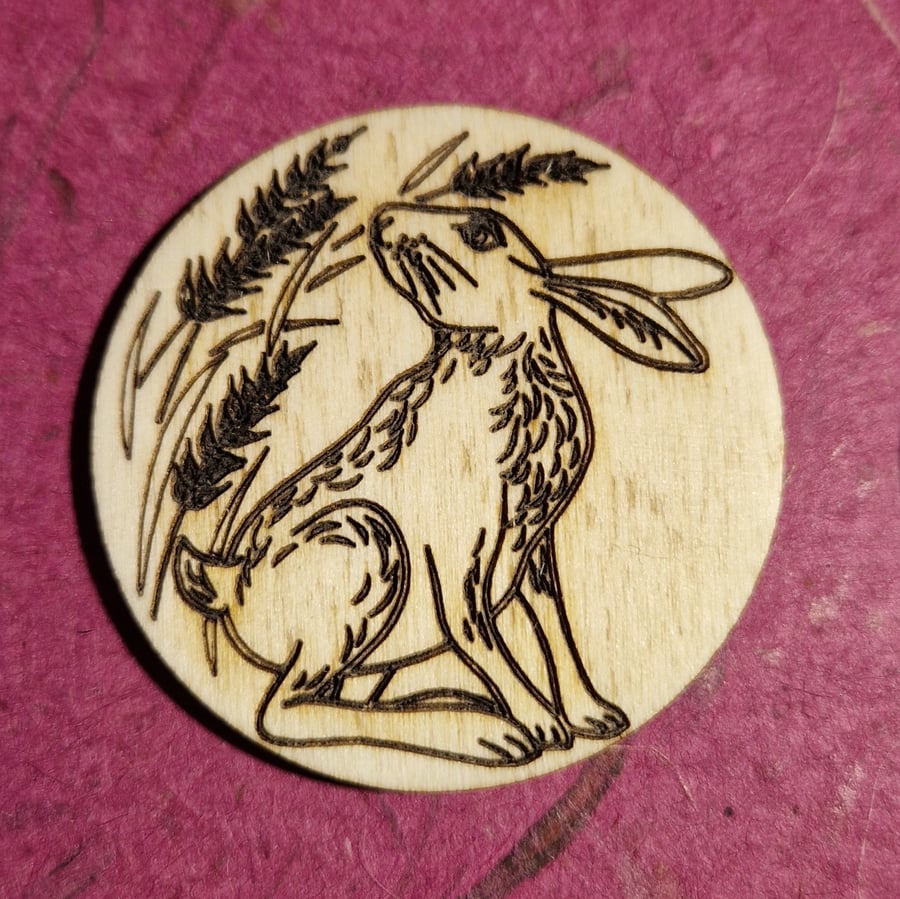 Wooden Needle Minder Hare and Wheat Design 