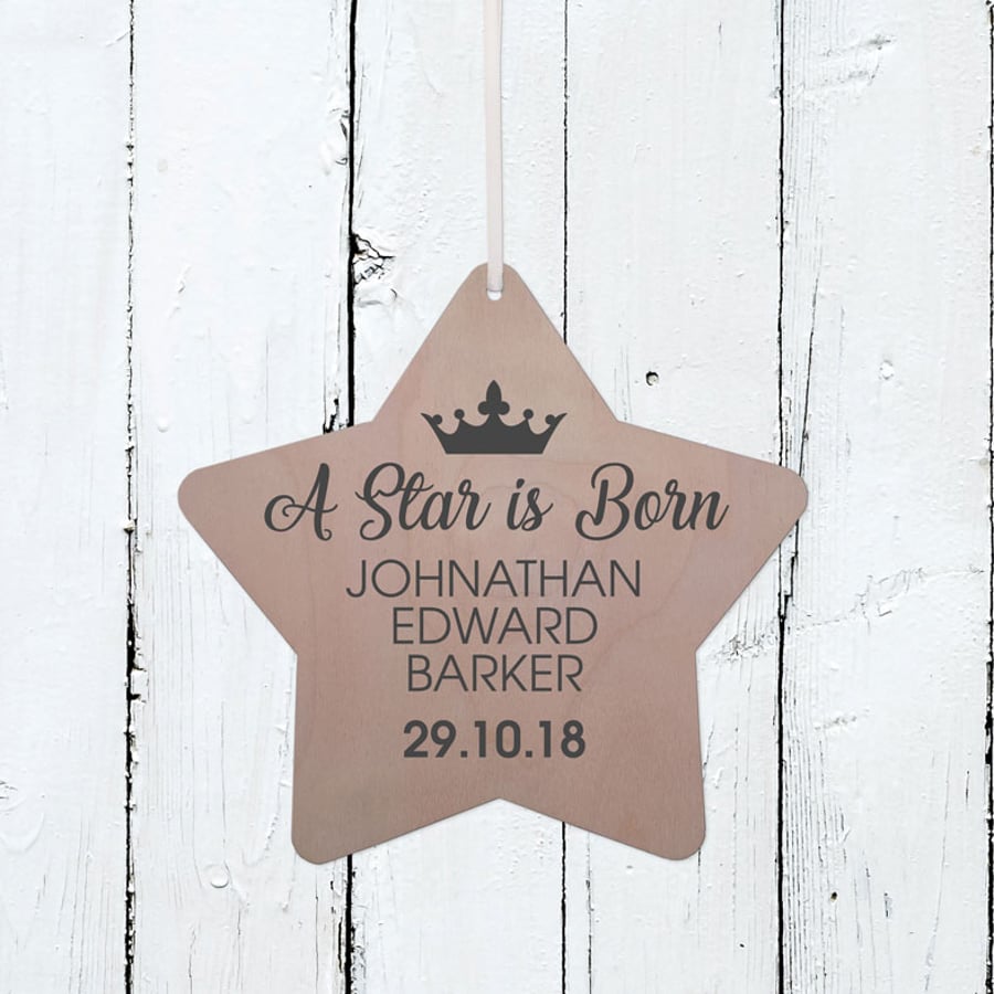 A Star Is Born - New Baby Personalised Hanging Star Plaque