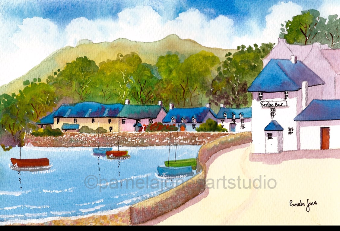 Dale, Pembrokeshire, Wales, Watercolour Print, in 8 x 6 '' Mount