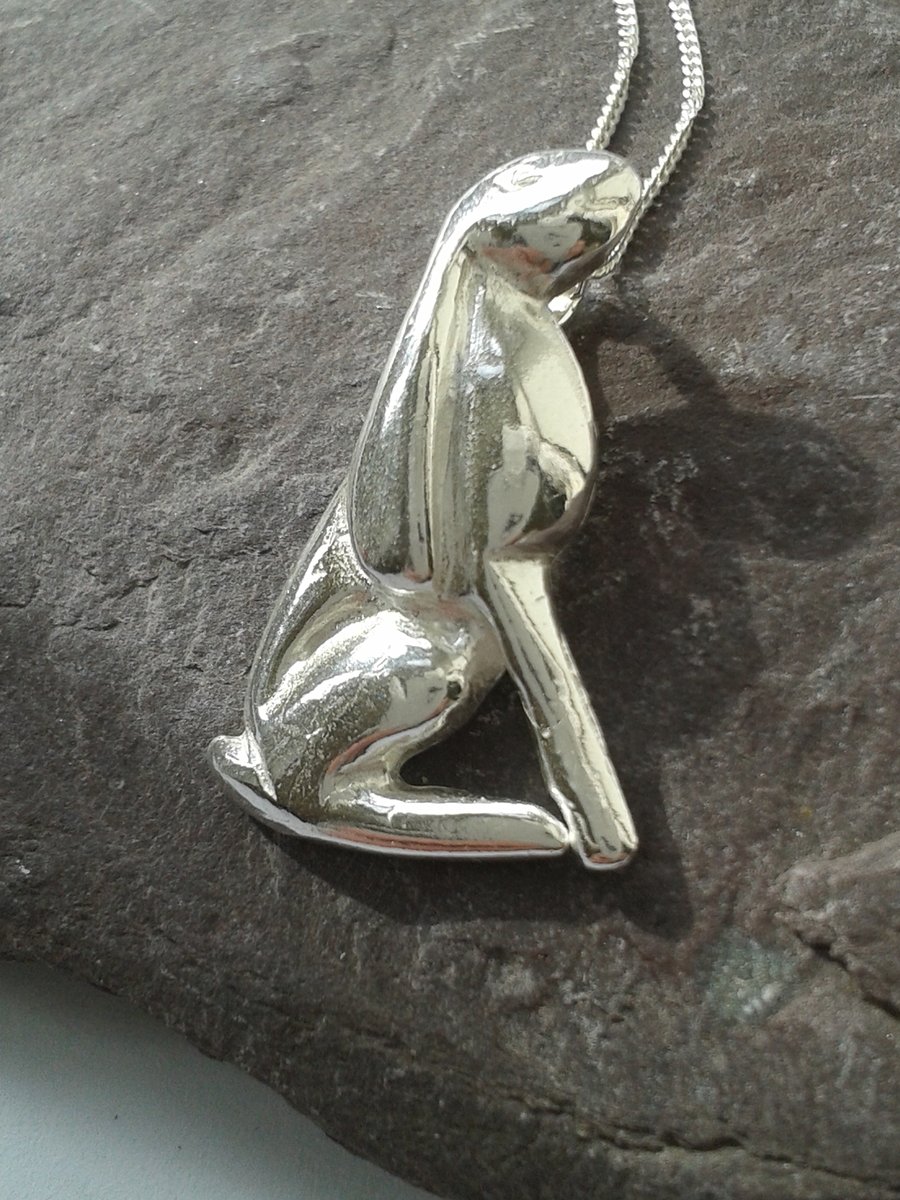 Silver Moon-Gazing Hare Pendant