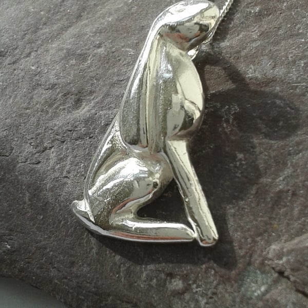 Silver Moon-Gazing Hare Pendant