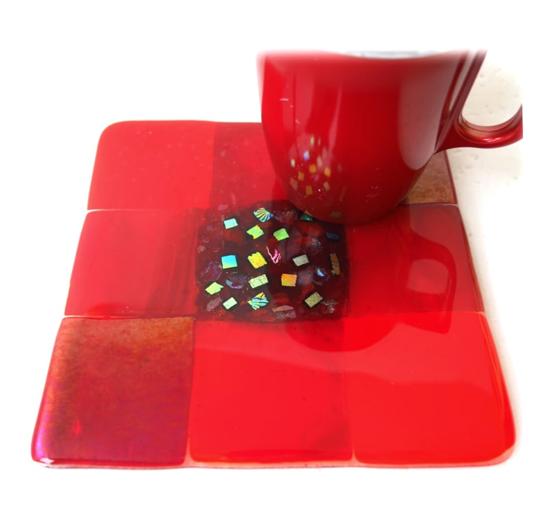Fused Glass Trivet Red Trivet 16cm 039
