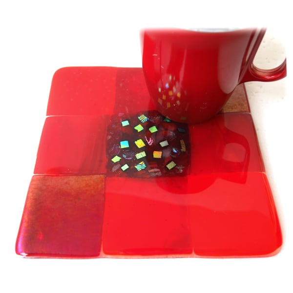 Fused Glass Trivet Red Trivet 16cm 039