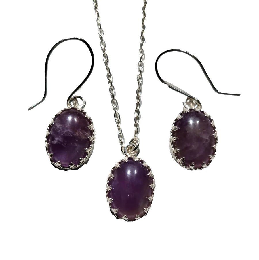 Amethyst Necklace Earrings Gift Set Sterling Silver 925 Jewellery Gift Box