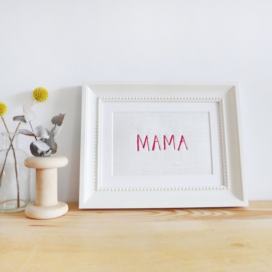 'Mama' Embroidered Linen Picture