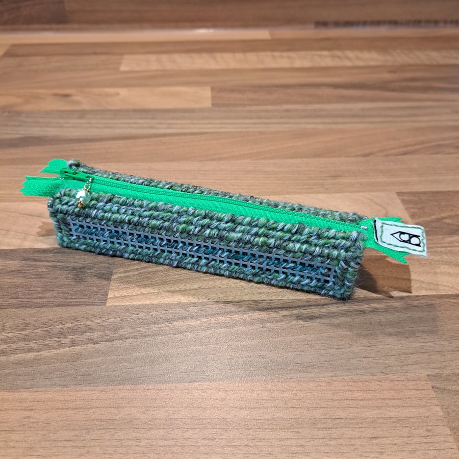 Pencil case - green mix cutout pattern, see-through