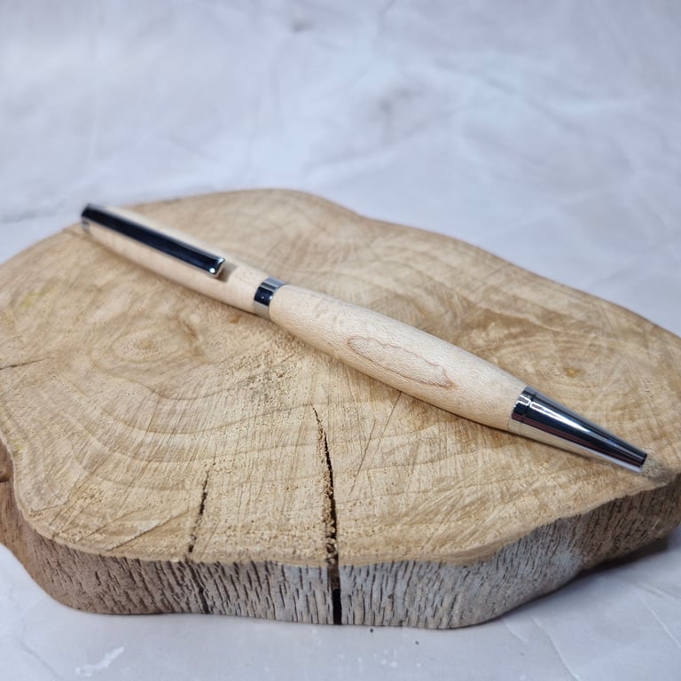 Hand Turned Wooden Twist Pen - Maple with Chrome Plating