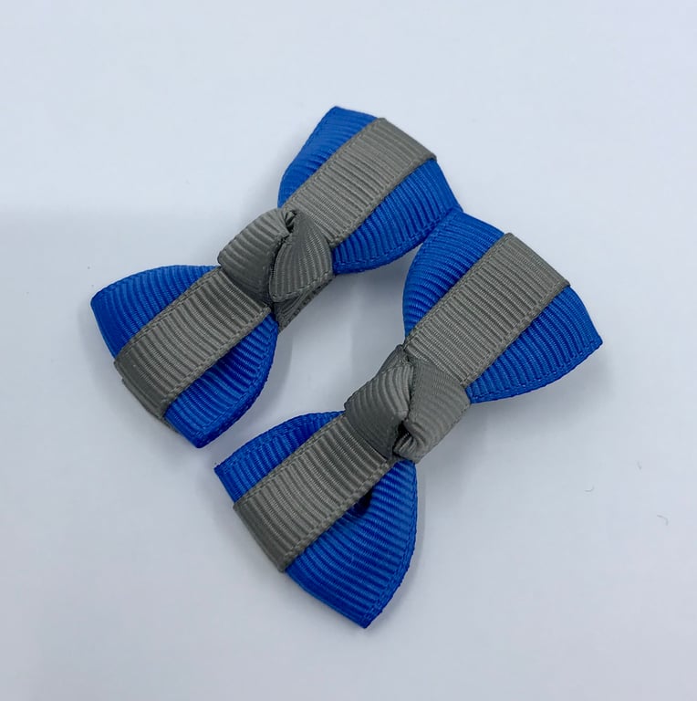 Itty Bitty Royal Blue and Grey on Clips (pair)