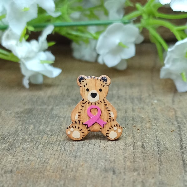 Tiny Breast Cancer Support Gift, Handmade Pink Awareness Ribbon Bear Pin