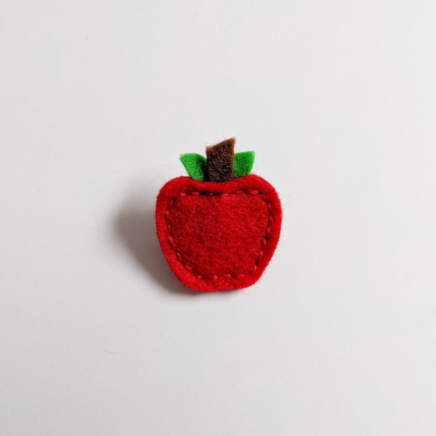 Felt, red apple brooch