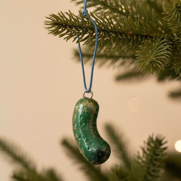 Pickle Tree Ornament, Polymer Clay Novelty Bauble, Christmas Tree Decor