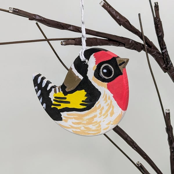 Goldfinch clay bird decoration, hanging garden bird, window decoration 