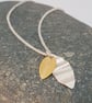 Pilar by Fedha - double leaf pendant in silver and vermeil, oxidised spiga chain - Image 4