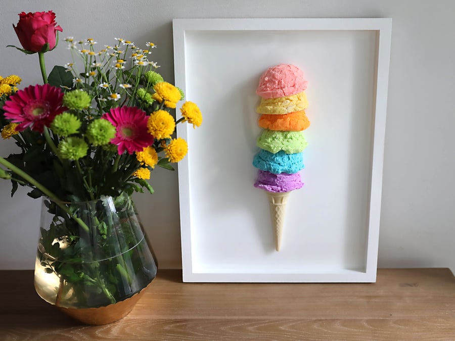 Multi Colour 6 Tier Resin Ice Cream Wall Art - Stunning Glitter-Embedded Artwork