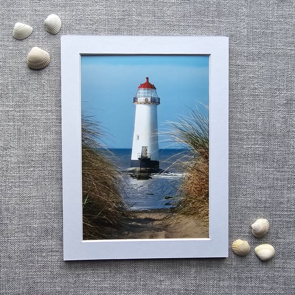 Point of Ayr Lighthouse, Talacre 7" x 5" (18cm x 13cm) Photo Print with Mount