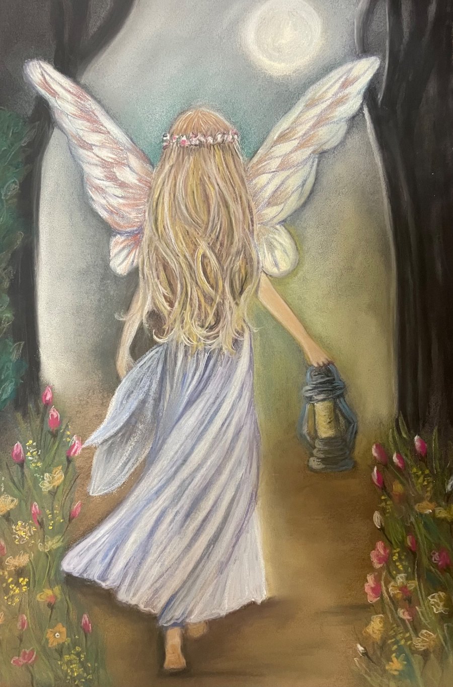 Enchanted Forest Fairy original pastel Drawing A3