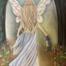 Enchanted Forest Fairy original pastel Drawing A3