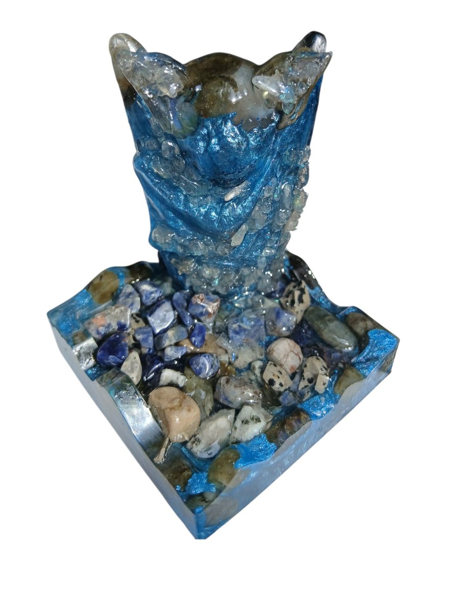 Midnight Guardian Bat Figurine Lapis Lazuli and Moonstone 