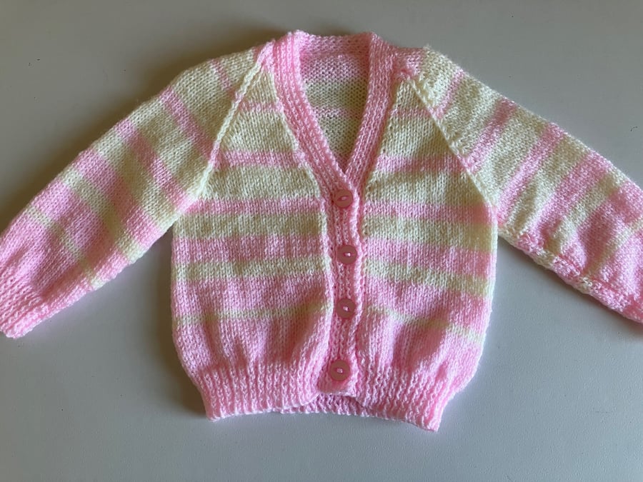 Pink and cream baby cardigan, Handmade in the UK