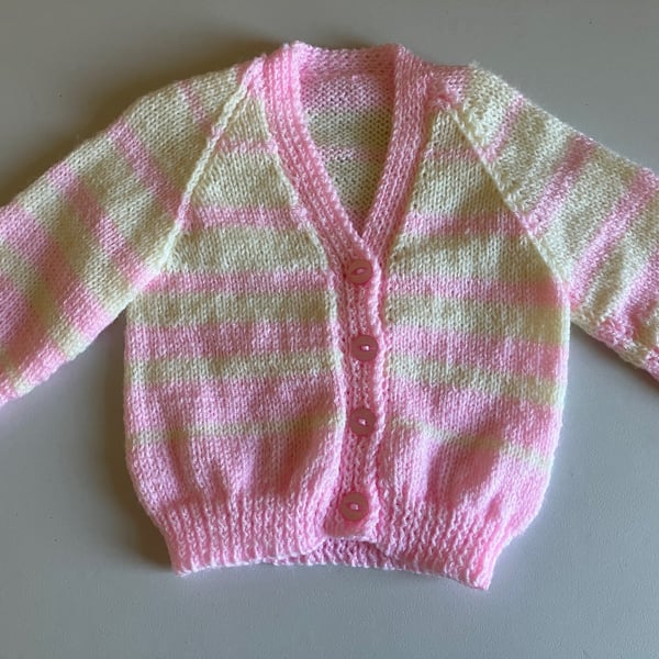 Pink and cream baby cardigan, Handmade in the UK