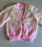 Pink and cream baby cardigan, Handmade in the UK