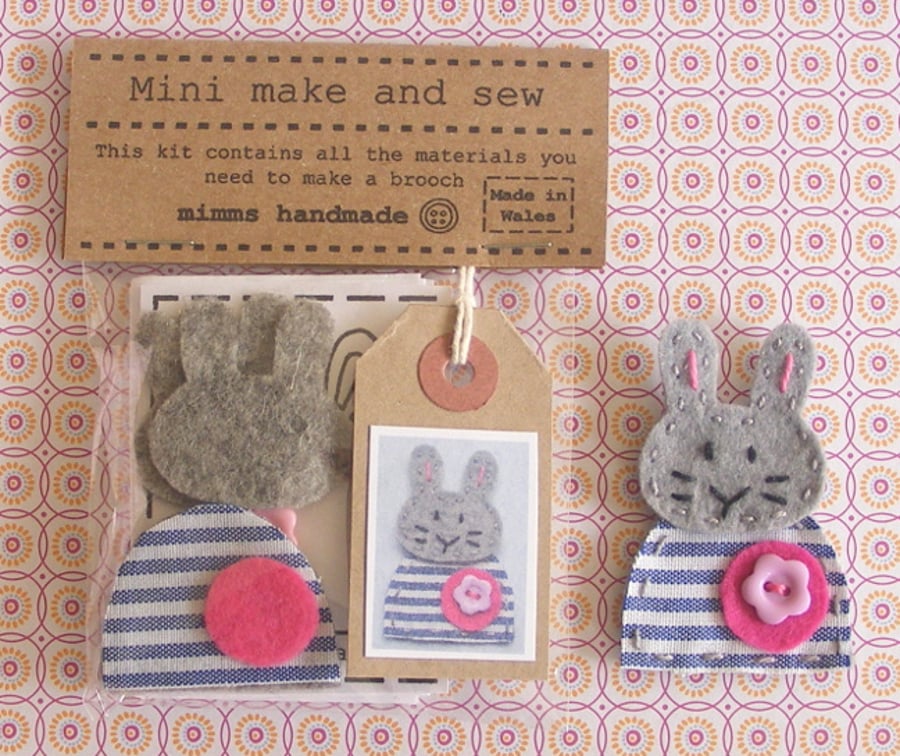 Felt jewellery kit - Sew your own bunny brooch craft sewing kit