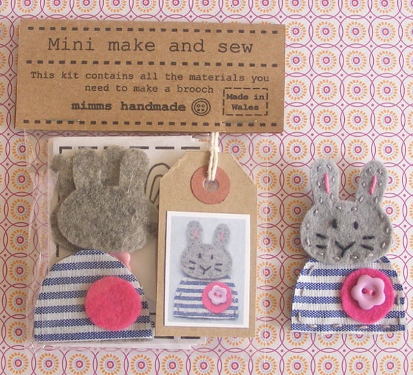 Felt jewellery kit - Sew your own bunny brooch craft sewing kit