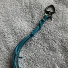 Teal Blue Suede Keyring - Bag Charm w Gunmetal coloured Heart-shaped Carabiner