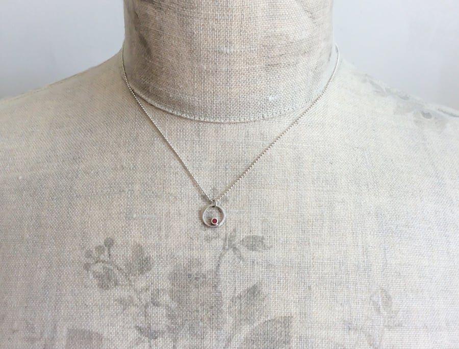 Tiny Red Circle Pendant Necklace, Minimalist, Everyday Jewellery