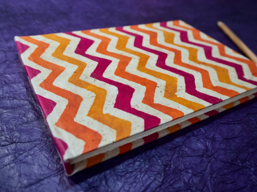 Premium Sketchbook with bright zigzag handmade paper cover