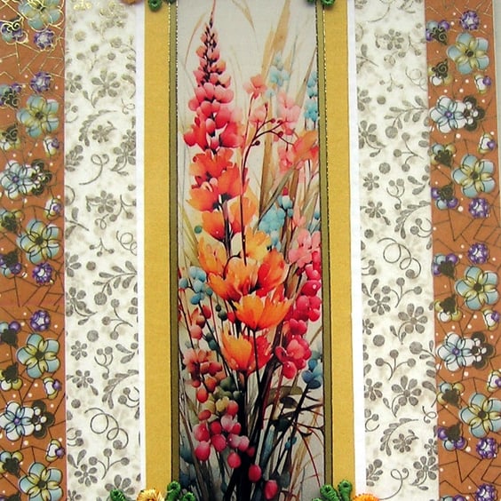 Orange Summer Flowers - Hand Crafted Decoupage Greeting Card - Blank 3072