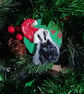 Christmas tree decoration of a Badger with a santa hat made from air dry clay.   - Image 9