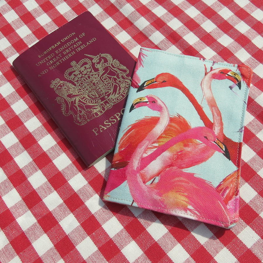 Flamingos.  A passport cover with a flamingos design.  Passport Sleeve.