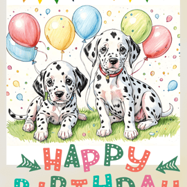 Happy Birthday Dalmatian Puppies Card A5