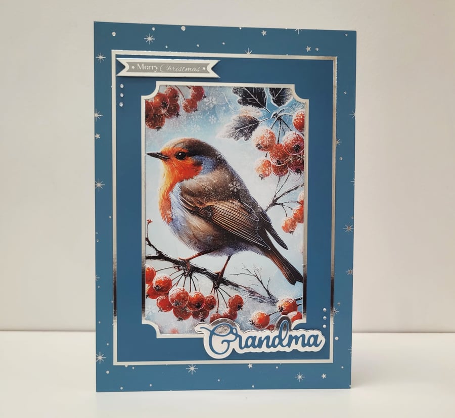 Grandma Christmas Card - Robin & Winter Foliage