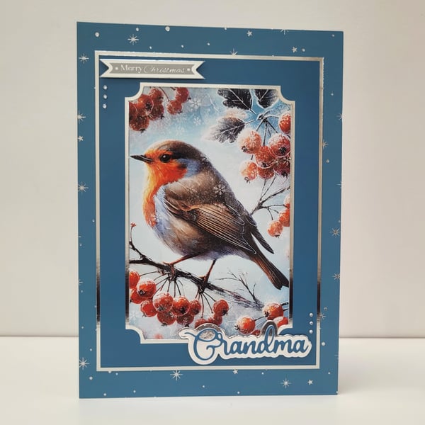 Grandma Christmas Card - Robin & Winter Foliage