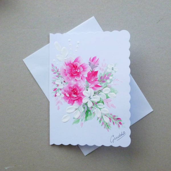 hand painted roses floral blank greetings card ( ref FA 130 J3 )