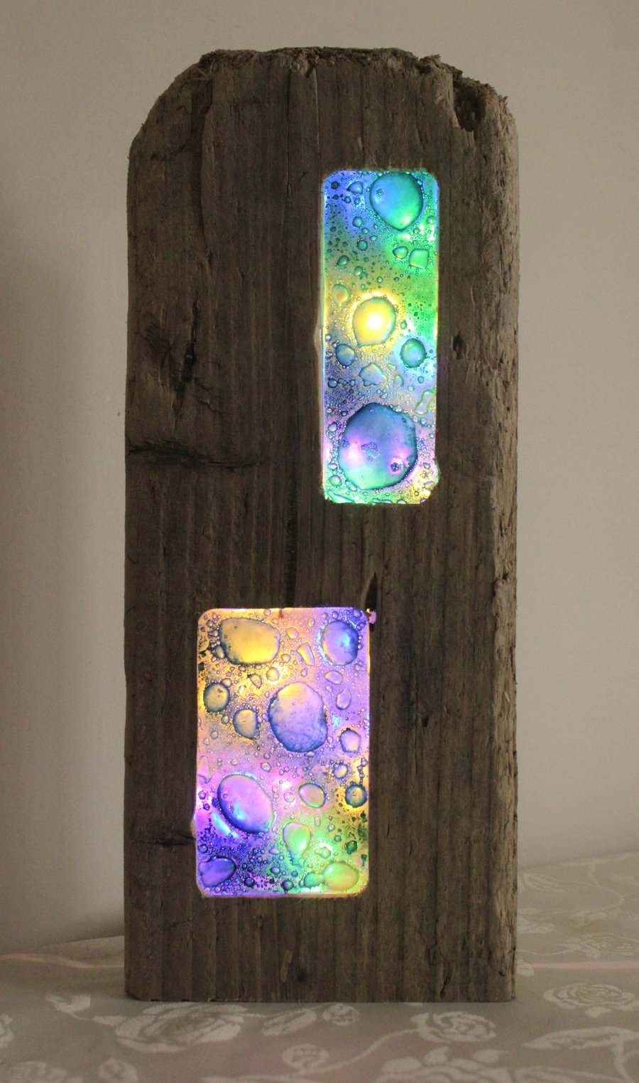 Driftwood & Fused glass mood light (super nova)