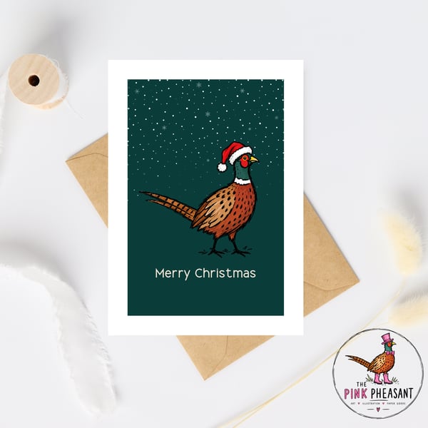 Pheasant Christmas Card - Merry Christmas Card - Hand Drawn Countryside xmas