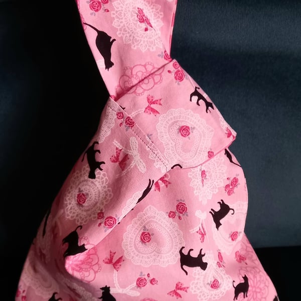 Pink Cat and Spot Japanese Knot Bag Small