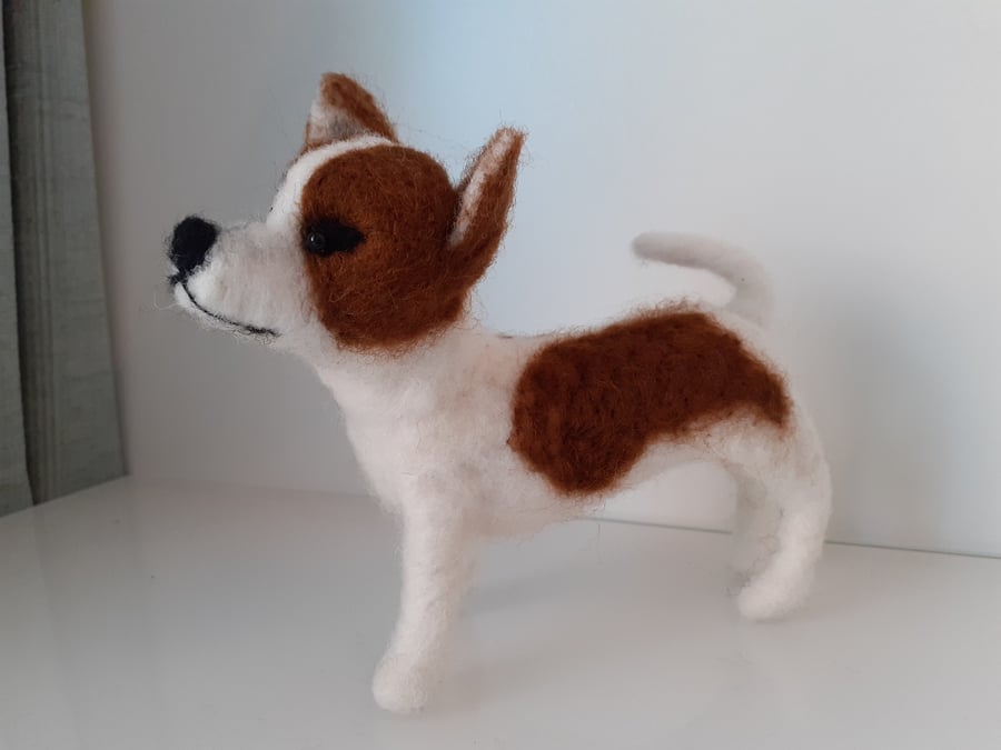 Jack Russell puppy, needle felted wool sculpture ooak,collectable 