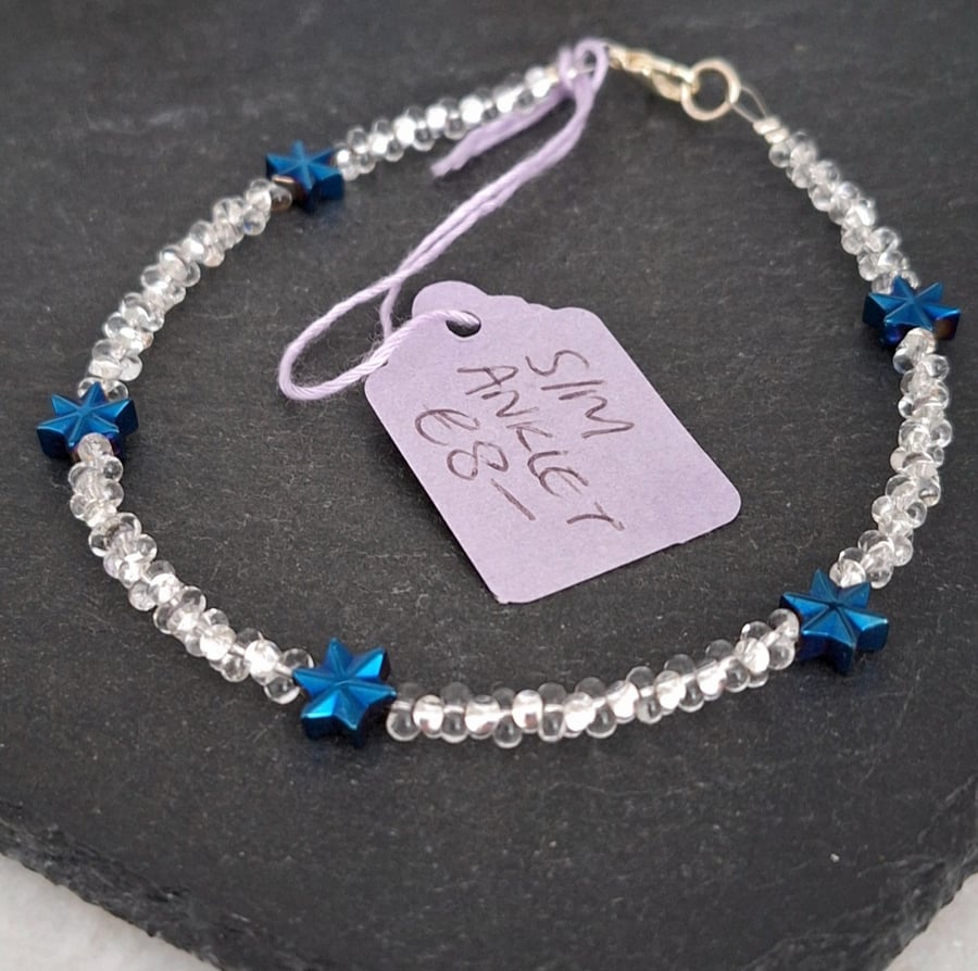 Dainty star anklet, hematite jewellery, hematite anklet,gemstone anklet